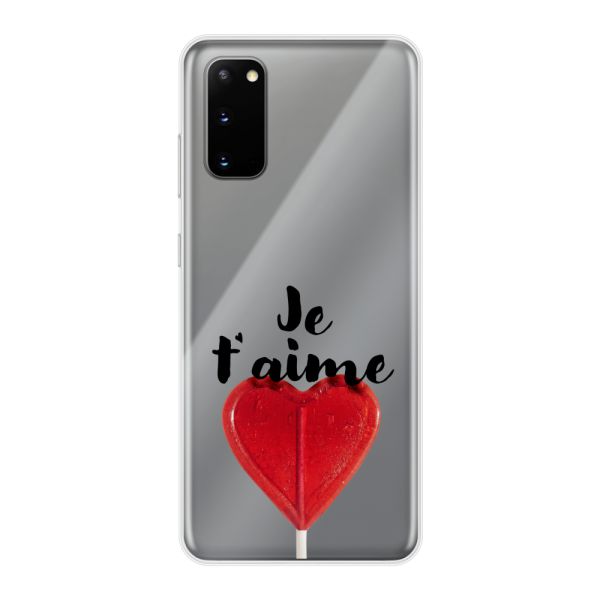 Coque Samsung Galaxy S20 / S20 5G flexible avec sucette en forme de cœur - Je t'aime