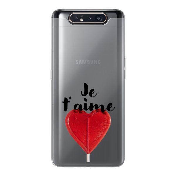 Coque Samsung Galaxy A80 flexible avec sucette en forme de cœur - Je t'aime