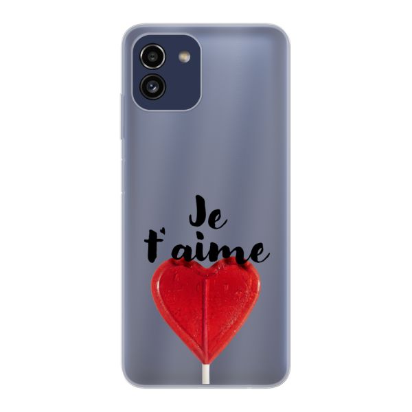 Coque Samsung Galaxy A03 flexible avec sucette en forme de cœur - Je t'aime