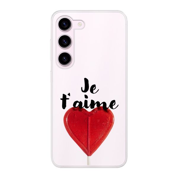 Coque Samsung Galaxy S23 flexible avec sucette en forme de cœur - Je t'aime