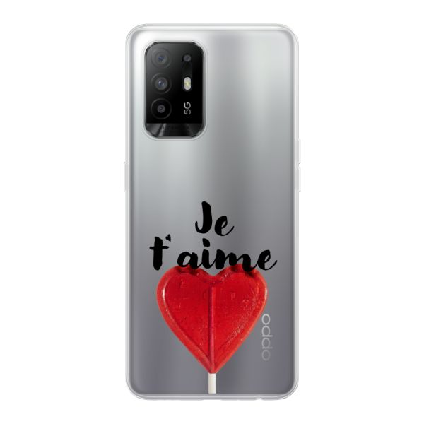 Coque Oppo A94 5G / A95 5G flexible avec sucette en forme de cœur - Je t'aime