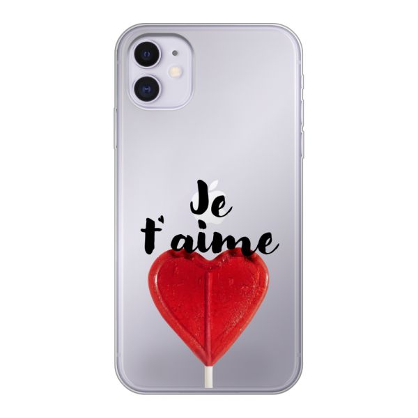 Coque iPhone 11 flexible avec sucette en forme de cœur - Je t'aime