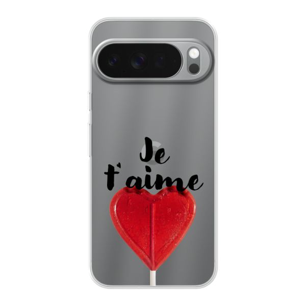 Flexibel Google Pixel 10 Pro XL hoesje met Hartvormige Lolly - Je t'aime