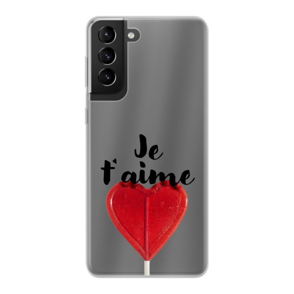 Coque Samsung Galaxy S21 5G flexible avec sucette en forme de cœur - Je t'aime