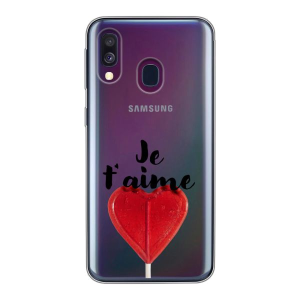 Coque Samsung Galaxy A40 flexible avec sucette en forme de cœur - Je t'aime