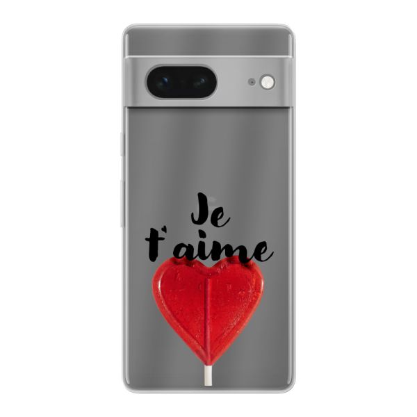 Coque Google Pixel 7 flexible avec sucette en forme de cœur - Je t'aime