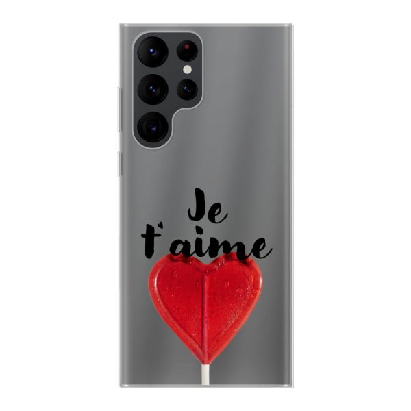 Funda flexible Samsung Galaxy S22 Ultra con piruleta en forma de corazón - Je t'aime