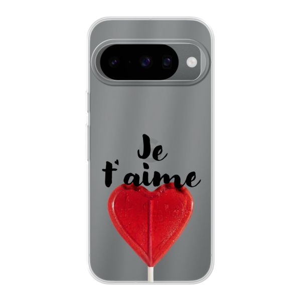 Coque Google Pixel 10 / 10 Pro flexible avec sucette en forme de cœur - Je t'aime