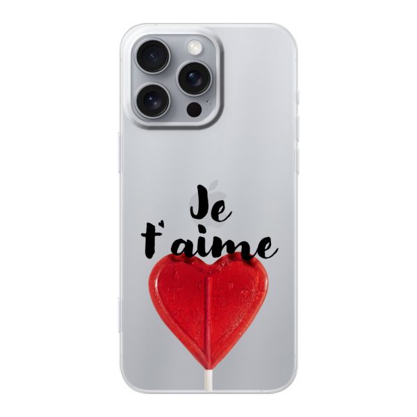 Coque iPhone 16 Pro Max flexible avec sucette en forme de cœur - Je t'aime