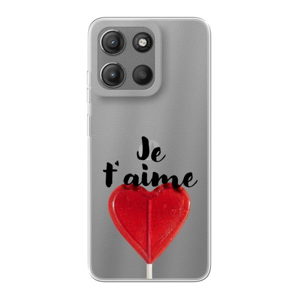 Coque Motorola Moto G 15 / 15 Power flexible avec sucette en forme de cœur - Je t'aime