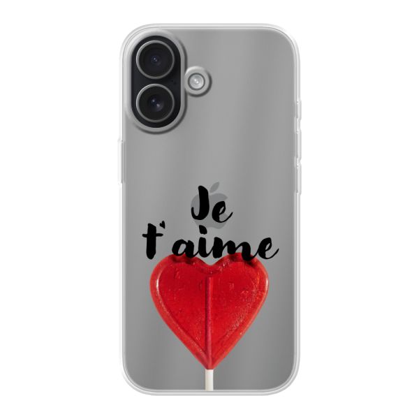 Coque iPhone 17 flexible avec sucette en forme de cœur - Je t'aime