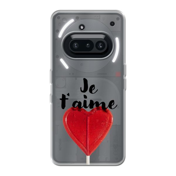 Funda flexible Nothing Phone (3a) con piruleta en forma de corazón - Je t'aime