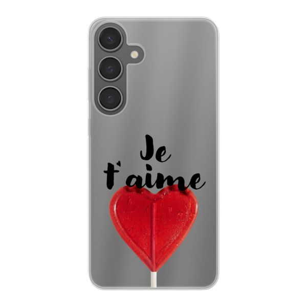 Coque Samsung Galaxy S24 Plus flexible avec sucette en forme de cœur - Je t'aime