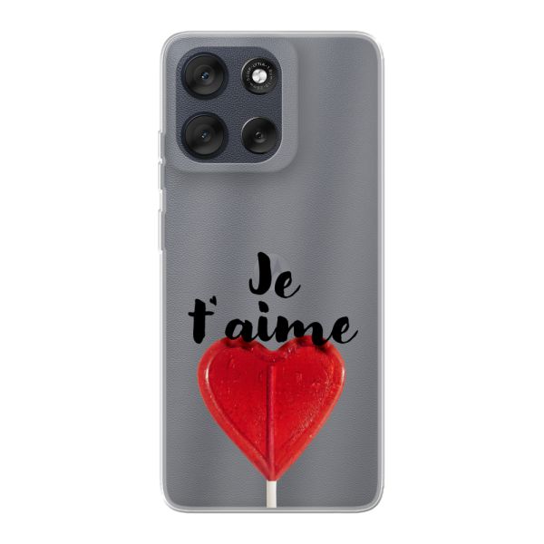 Coque Motorola Moto G56 flexible avec sucette en forme de cœur - Je t'aime