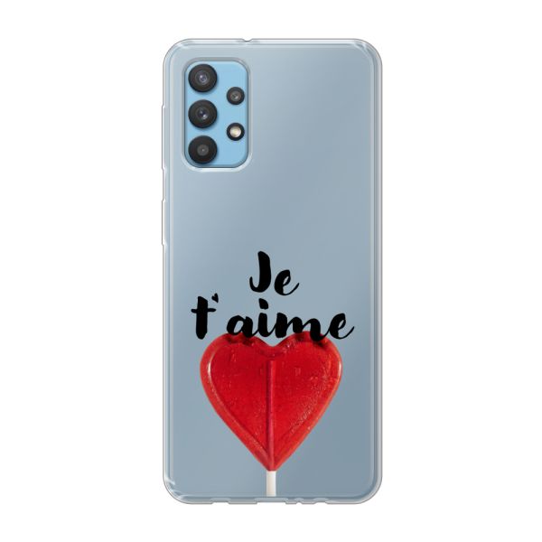 Coque Samsung Galaxy A32 4G flexible avec sucette en forme de cœur - Je t'aime