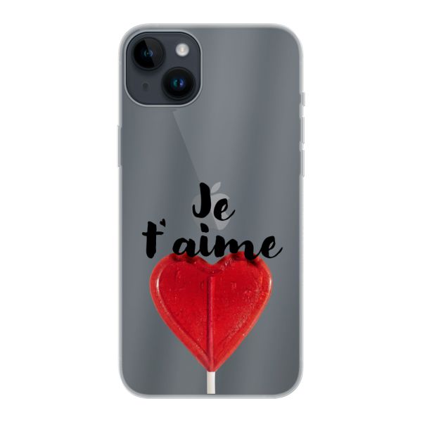 Coque iPhone 14 Plus flexible avec sucette en forme de cœur - Je t'aime