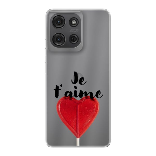 Coque Motorola Moto G86 flexible avec sucette en forme de cœur - Je t'aime