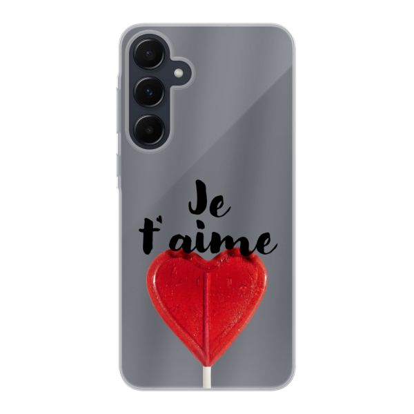 Coque Samsung Galaxy A55 flexible avec sucette en forme de cœur - Je t'aime
