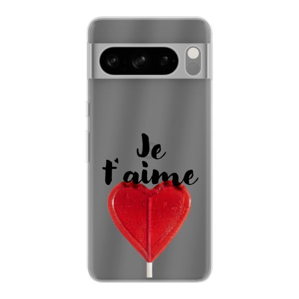 Flexibel Google Pixel 8 Pro hoesje met Hartvormige Lolly - Je t'aime