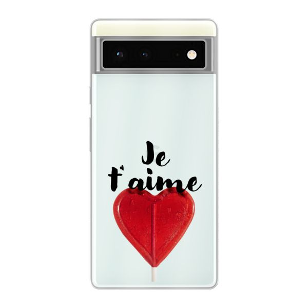 Coque Google Pixel 6 flexible avec sucette en forme de cœur - Je t'aime
