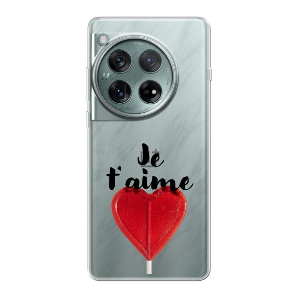 Coque OnePlus 12 flexible avec sucette en forme de cœur - Je t'aime