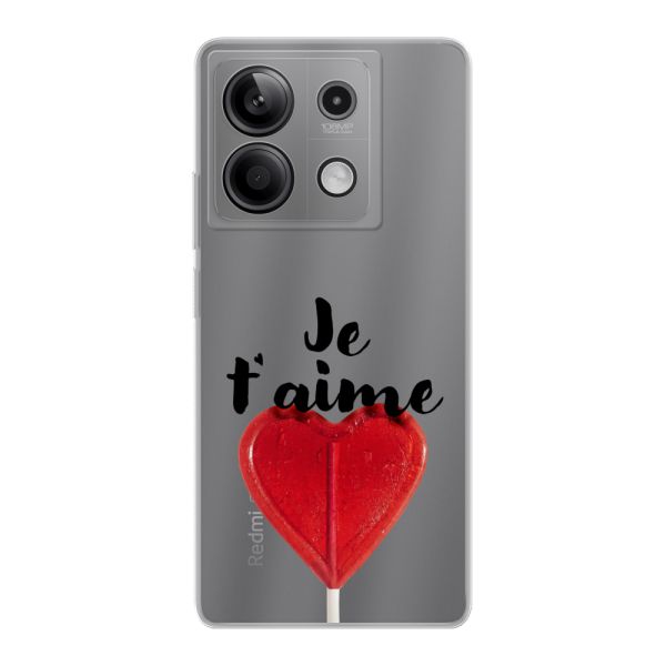 Coque Xiaomi Redmi Note 13 5G flexible avec sucette en forme de cœur - Je t'aime