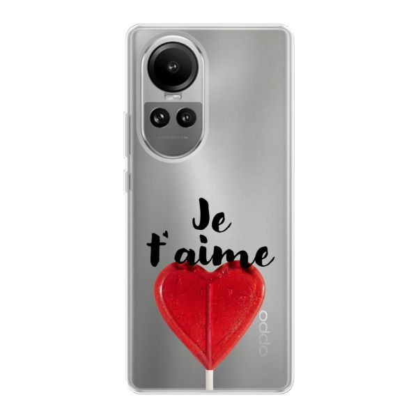 Coque Oppo Reno 10 flexible avec sucette en forme de cœur - Je t'aime