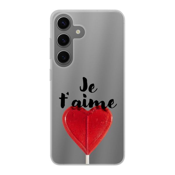 Funda flexible Samsung Galaxy S24 con piruleta en forma de corazón - Je t'aime
