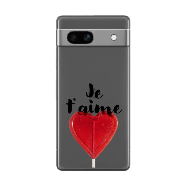Coque Google Pixel 7a flexible avec sucette en forme de cœur - Je t'aime