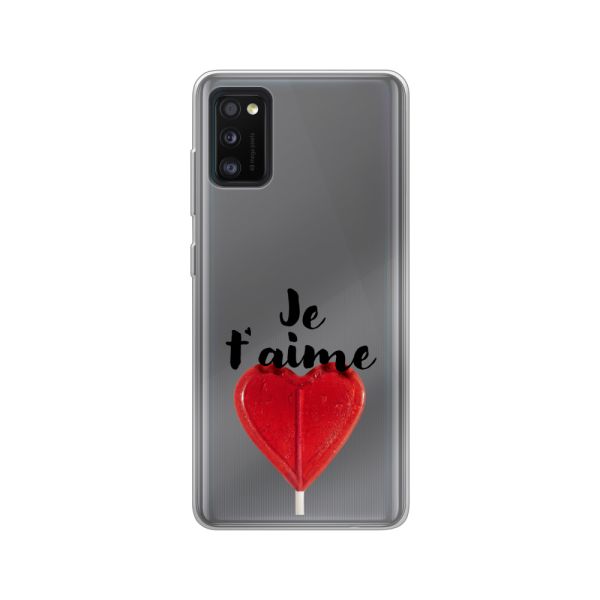 Coque Samsung Galaxy A41 flexible avec sucette en forme de cœur - Je t'aime