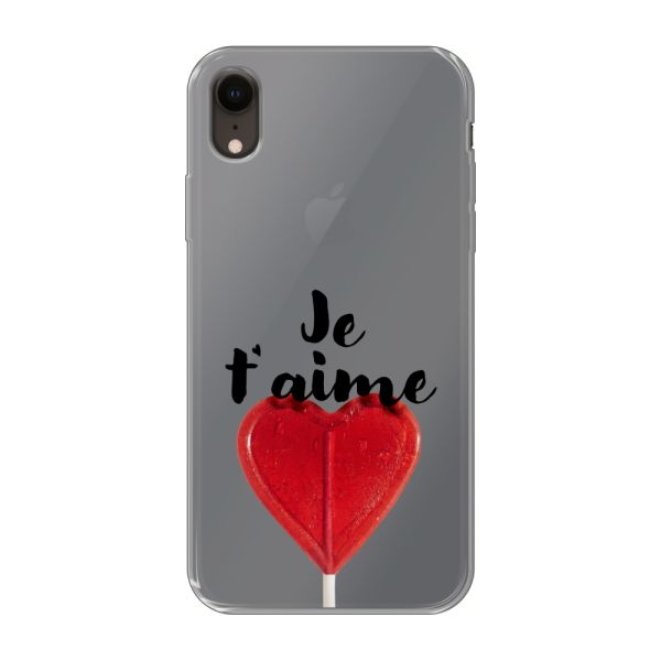 Coque iPhone Xr flexible avec sucette en forme de cœur - Je t'aime