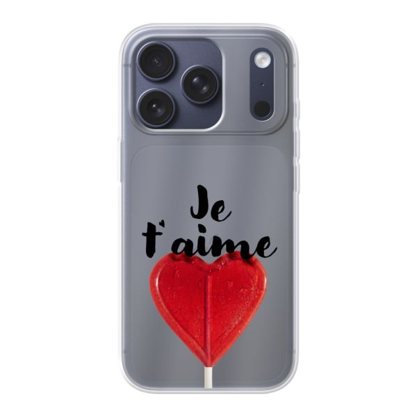 Coque iPhone 17 Pro flexible avec sucette en forme de cœur - Je t'aime