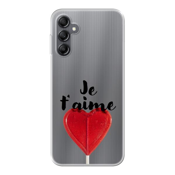 Coque Samsung Galaxy A14 / A14 5G flexible avec sucette en forme de cœur - Je t'aime