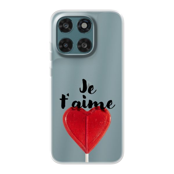 Coque Motorola Moto G67 flexible avec sucette en forme de cœur - Je t'aime
