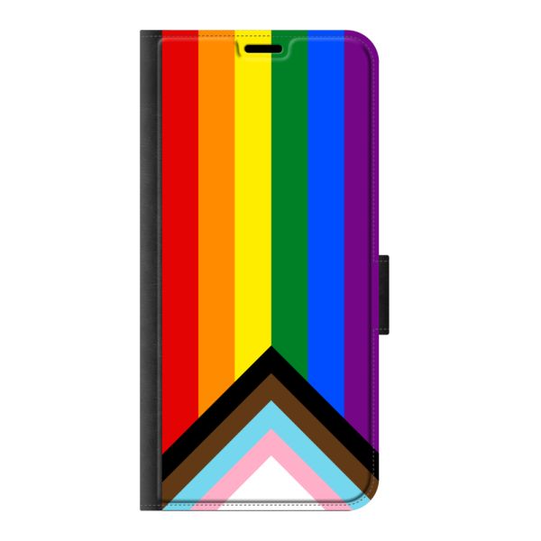 Vorne bedrucktes Samsung Galaxy A35 Portemonnaie-Case mit Regenbogen-Flagge - Progress-Pride-Flagge