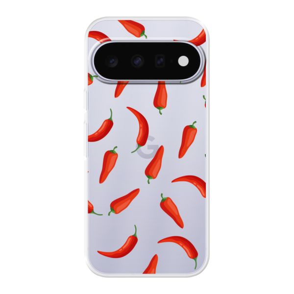 Flexibel Google Pixel 11 Pro XL hoesje met Rode Pepers - Transparant Chili Pepper Patroon