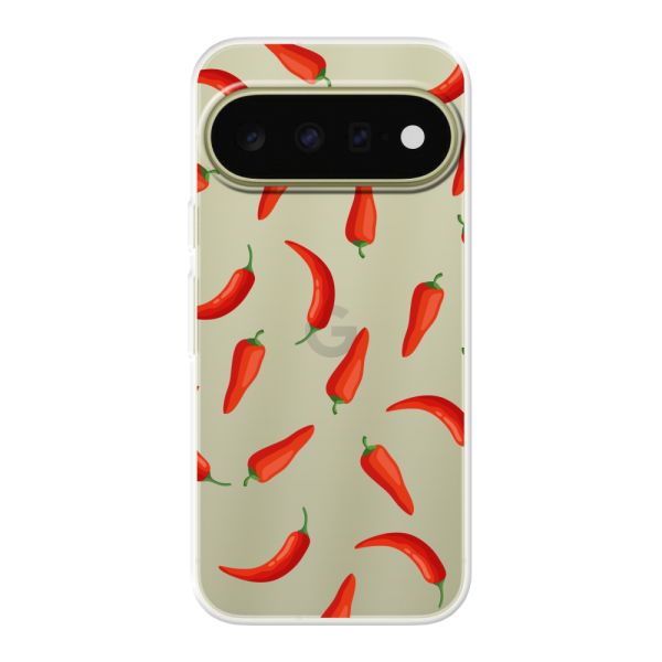 Flexibel Google Pixel 11 hoesje met Rode Pepers - Transparant Chili Pepper Patroon