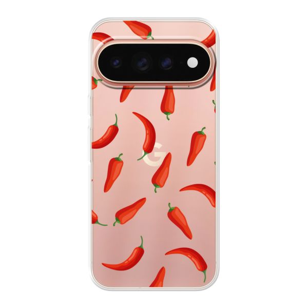 Flexibel Google Pixel 11 Pro hoesje met Rode Pepers - Transparant Chili Pepper Patroon
