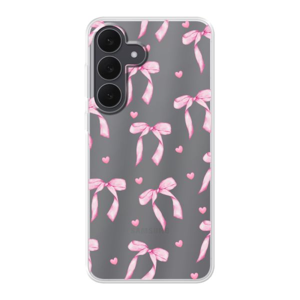 Coque Samsung Galaxy S26 FE flexible avec nœuds et cœurs roses