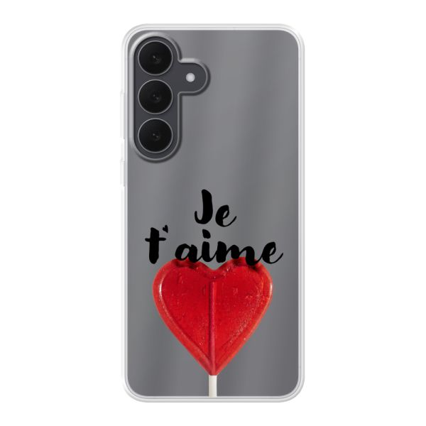 Coque Samsung Galaxy S26 FE flexible avec sucette en forme de cœur - Je t'aime