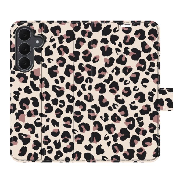 Coque portefeuille Samsung Galaxy S26 FE entièrement imprimée avec Imprimé panthère - Imprimé léopard Beige Rose