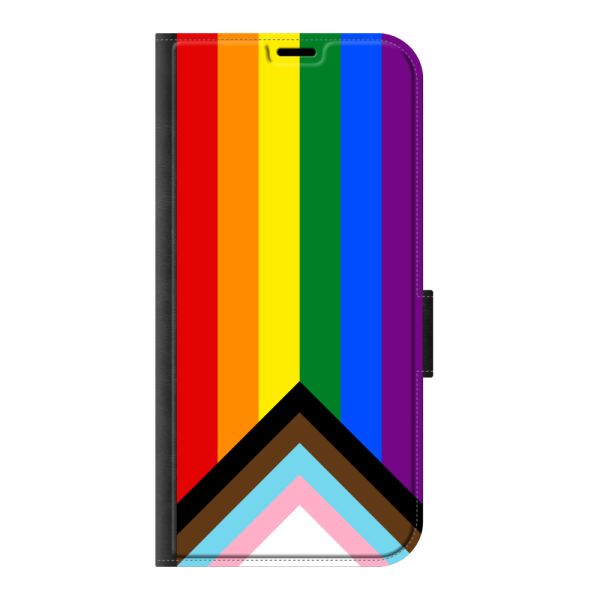 Coque portefeuille iPhone 18 Pro Max imprimée sur la face avant avec drapeau arc-en-ciel - drapeau Progress Pride