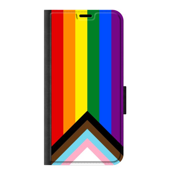 Coque portefeuille iPhone 18 Pro imprimée sur la face avant avec drapeau arc-en-ciel - drapeau Progress Pride