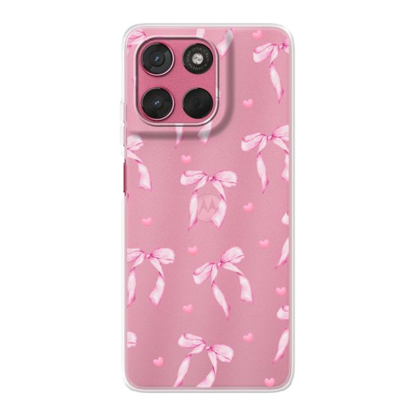 Flexibel Motorola Moto G57 hoesje met Roze Strikjes en Hartjes