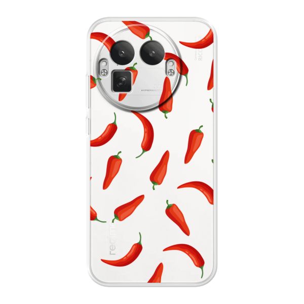 Flexibel Realme GT 8 Pro hoesje met Rode Pepers - Transparant Chili Pepper Patroon