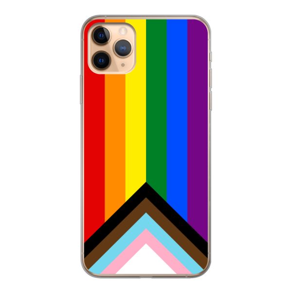 Transparente flexible iPhone 11 Pro Max Hülle mit Regenbogenfahne - Progress Pride Flagge