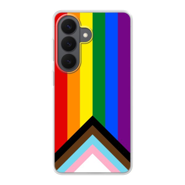 Transparant flexibel Samsung Galaxy S26 hoesje met Regenboog Vlag - Progress Pride Vlag