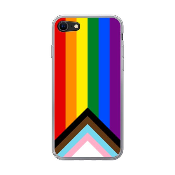 Transparant flexibel iPhone SE (2020 & 2022) hoesje met Regenboog Vlag - Progress Pride Vlag