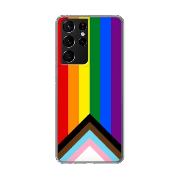 Coque Samsung Galaxy S21 Ultra 5G flexible transparente avec Drapeau arc-en-ciel - Drapeau Progress Pride