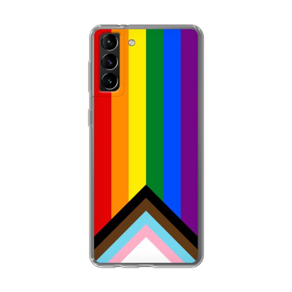 Coque Samsung Galaxy S21 Plus 5G flexible transparente avec Drapeau arc-en-ciel - Drapeau Progress Pride